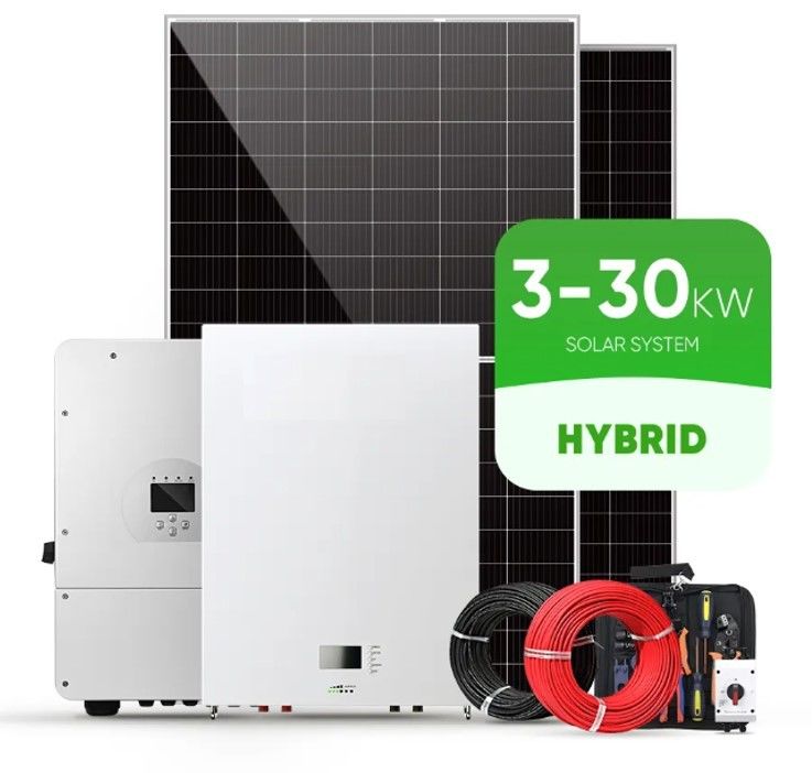 Sistema de energía solar híbrida completa 3 Fase 5Kw 8Kw 10Kw 48V En línea fuera de la red Sistema de energía de paneles solares híbridos para el hogar